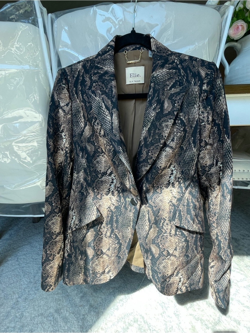 Elie Tahari Brown and Black Snake-Print Blazer